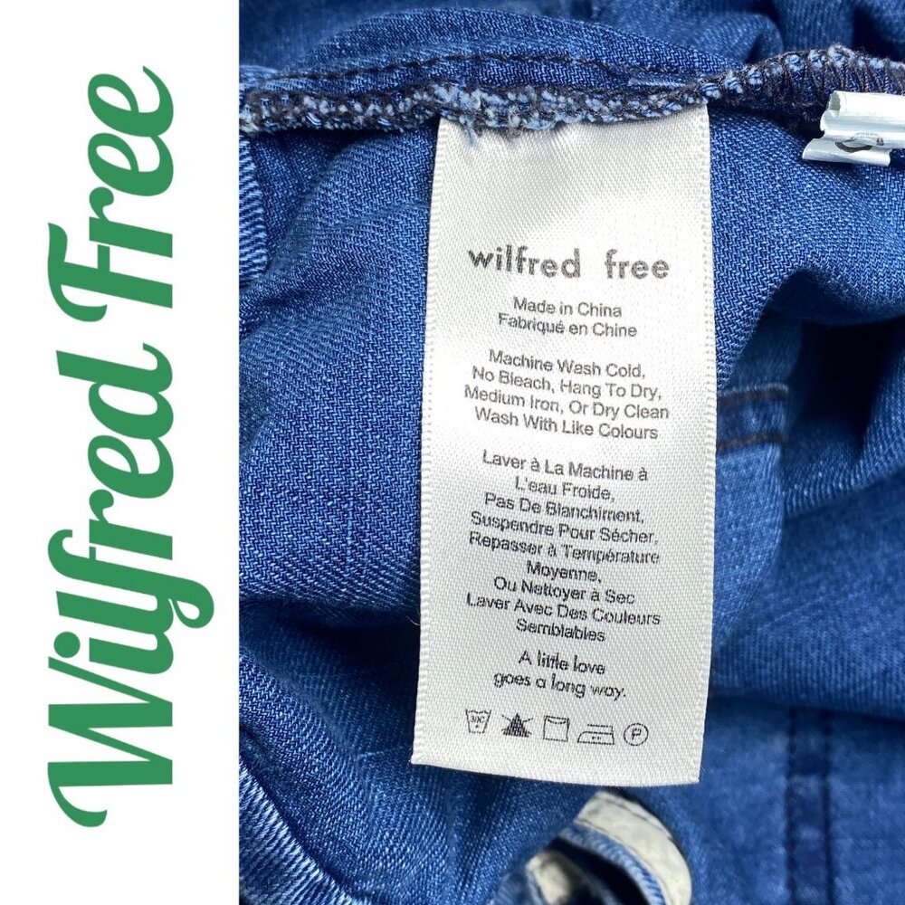 WILFRED FREE VALLETTA RELAXED BLUE DENIM CROPPED OVERALLS DRAWSTRING WAIST LARGE - Picture 8 of 13